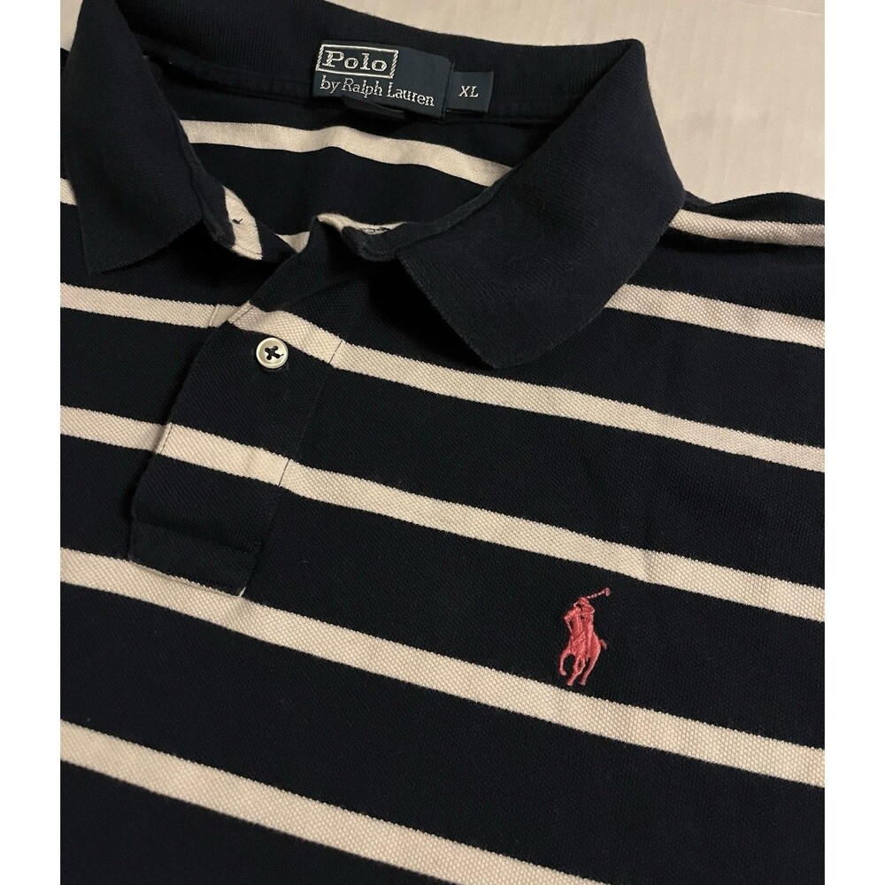 Polo Ralph Lauren Striped Polo Short Sleeve Shirt Navy Blue Men’s XL Pony Preppy